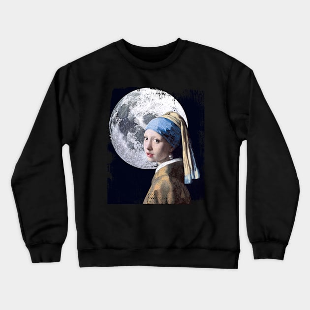 Girl with a pearl earring and the moon Crewneck Sweatshirt by RusticVintager